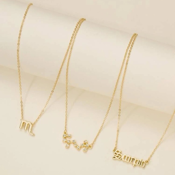 🆕 Scorpio Zodiac Sign Constellation Stackable Necklaces 3pc - Picture 2 of 3